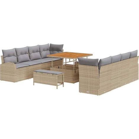 Maison Exclusive - Gartensofa-set mit Kissen 11 pcs Beige Poly-Ra