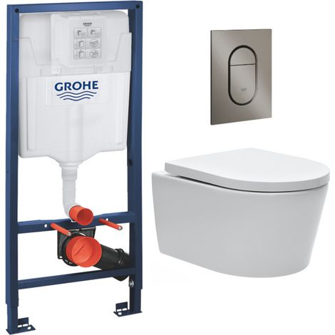 Grohe Pack WC Vorwandelement + Swiss Aqua Technologies spülrandlos WC + S Platte Arena Hard gebürsteter Graphit (RapidSLSAT-S-DE)