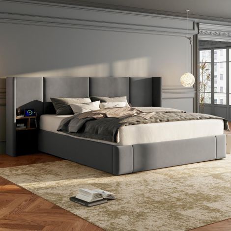 Beige Velvet Sofa Bed 90x190cm Extendable to 180cm with LED Lighting and USB Port