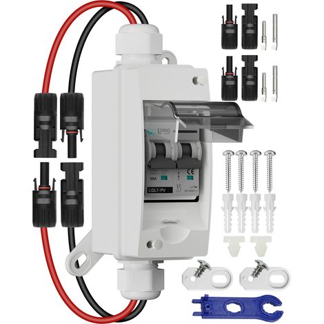 Disjoncteur PV 20A DC1000V solaire interrupteur de déconnexion 1 en 1 Out avec câble Fiche solaire et support de fixation IP65 étanche pour installation solaire (1/5)