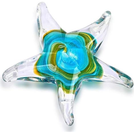 DéCor de Table en Verre Soufflé Fait Main en Cristal, Figurine D'éToile de Mer, Ornement de Collection, Clair et Vert (1/4)