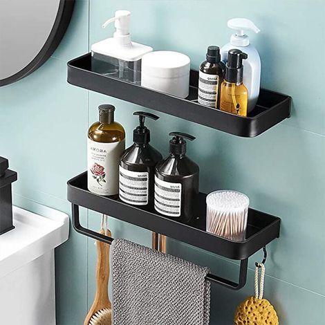 No Drilling Shower Shelf for Shower Rail - Bathroom Organizer Holder for Shampoo Black 40cm (1/5)