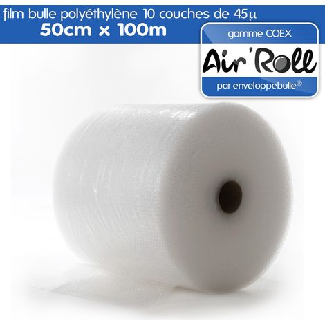 Film bulle de protection COEX 50cm x 100m – 10 couches polyéthylène 45 microns – Anti-choc et anti-vibrations – Imperméable et recyclable – Enveloppebulle