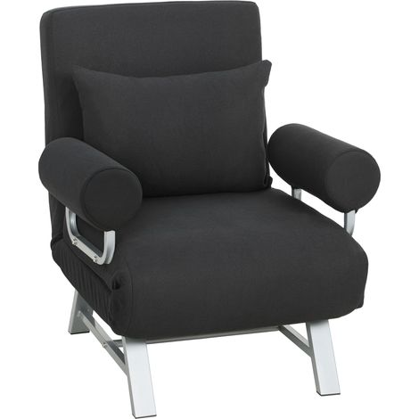 Fauteuil chauffeuse NAVIK convertible inclinable en tissu lin noir (1/5)