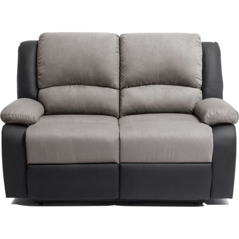 Loungitude – Canapé relax 2 places en microfibre et simili – Inclinaison jusqu'à 170° – Confort optimal avec mousse – Gris et noir (1/8)