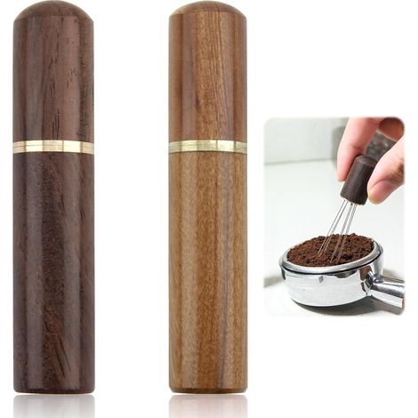 2 PCS Outil Distribution WDT, 6 Aiguilles Acier Inoxydable, Poignée Bois, Accessoire Barista pour Machine Expresso