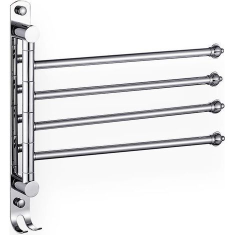 Wandmontierter Handtuchhalter aus Edelstahl mit 4 Armen, 180° schwenkbar, zum Trocknen von Handtüchern. Badezimmeraccessoires für Waschbecken. Aufbewahrungsregal fürs Badezimmer. Wandhalterung. Silber (1/5)