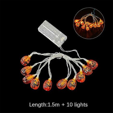 Guirlande lumineuse LED d'Halloween avec citrouille, crâne, main, chauve-souris et feuilles d'érable - Décoration féérique pour la maison, le jardin et les fêtes d'Halloween - 1,5 m, 10 lumières