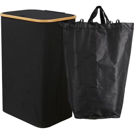 Panier à linge - Avec poches amovibles - Boutons - 40,53365cm - Sac à linge - Sacs à linge - Paniers à linge - Trieur à linge - Pliable - Zwart (1/2)