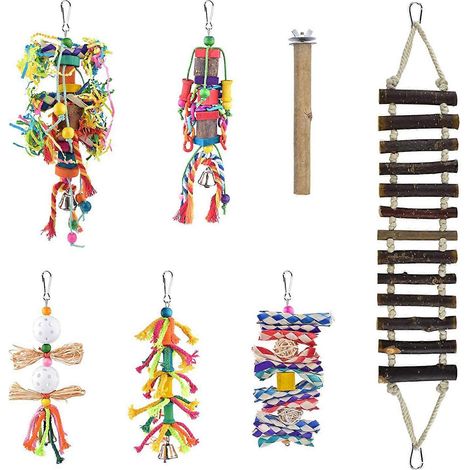 7er-Pack Vogelkauspielzeug, Papageien-Schredderspielzeug, Holzstange, Leiter für Nymphensittiche