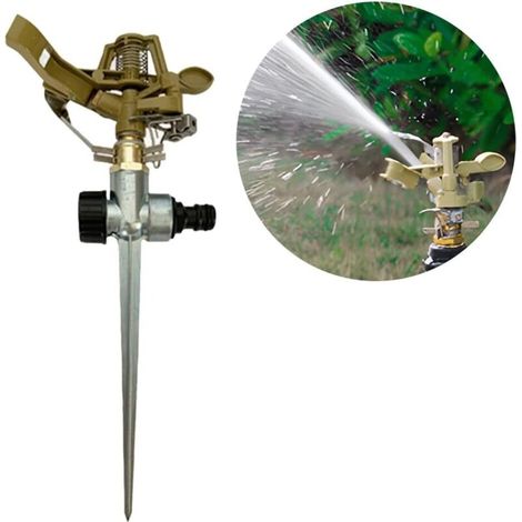 Arroseur à impact avec base à piquet, arroseur robuste en alliage de zinc pour jardin et pelouse, rotation de 0 à 360° pour couvrir une grande surface.-AquaForge (1/5)