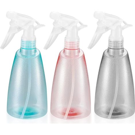 3 flacons pulvérisateur vides 500 ml – plastique réutilisable pour ménage, nettoyage, jardinage, coiffeur (rose, bleu, noir)