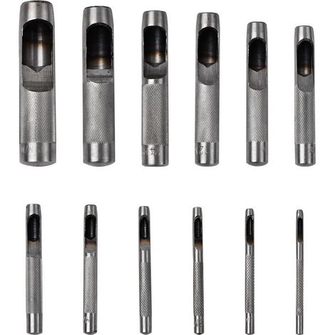 Set mit 12 runden Hohlstahl-Lochern für Leder (3 mm bis 19 mm), Uhrenarmbänder, Gürtel, Segeltuch, Papier und Kunststoff (1/5)