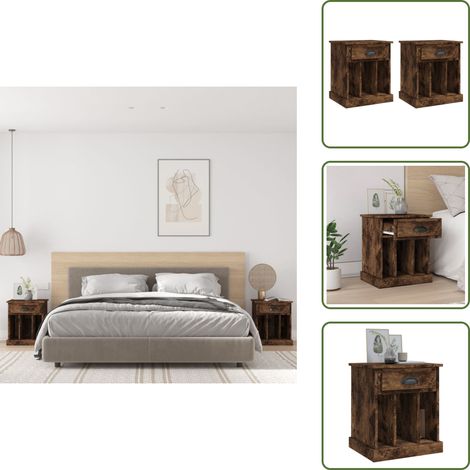 Nachttische 2 Stk. Räuchereiche 43x36x50 cm - Nachttisch - Wohnzimmer - Beistelltisch - Holzmöbel - Schlafzimmermöbel