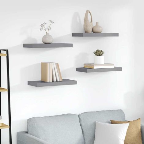 Schweberegale 4 Stk. Grau 50x23x3,8 cm MDF