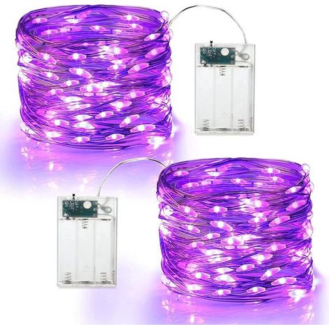 Weihnachtsbaumbeleuchtung – 2-teilig – Weihnachten – Halloween – 5 m, 50 Lichter – Lichterkette – Wasserdicht – Geeignet für Glühbirnen – Für Partys, Feiertage, Halloween, Weihnachten – Lila (1/4)