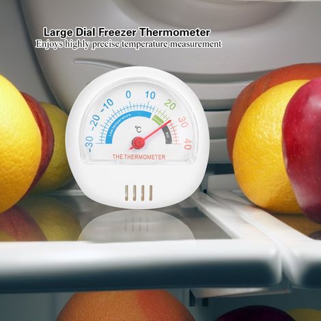 Kühlschrank-Gefrierschrank-Thermometer mit großem, weißem, mechanischem Zifferblatt und präziser Kälteanzeige für den Gebrauch in der heimischen Küche. (1/3)