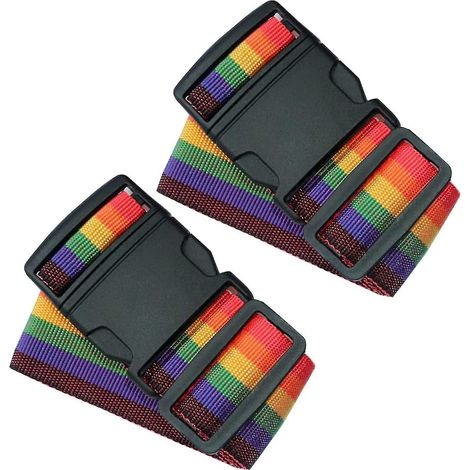 Sangle à bagages (lot de 2), sangle à bagages réglable, sangles croisées, sangles de voyage, sangle pour valise (colorée). (1/5)