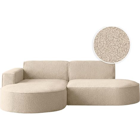 Canapé d'angle gauche 4 places MARLA en tissu bouclette - Beige (1/5)