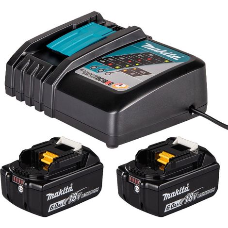 MAKITA Pack de 2 Batteries Li-Ion 18V 6Ah BL1860B + Chargeur simple DC18RC