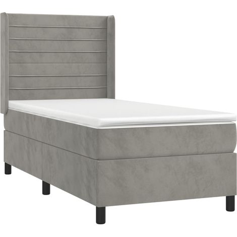 Struttura letto a LED con testiera a molle, materasso 90x200 cm, tessuto in velluto grigio chiaro TDL0208470