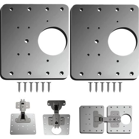 Plaque Reparation Charniere Porte d'armoire,2 Pièces plaque de réparation de charnière de porte de placard de cuisine avec trou, supports de fixation plats en acier inoxydable avec vis