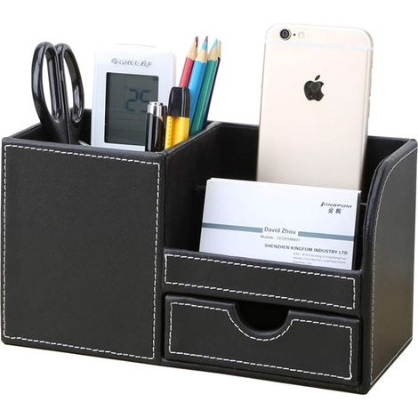 Organizador de escritorio multifuncional de 4 compartimentos (negro) (1/5)