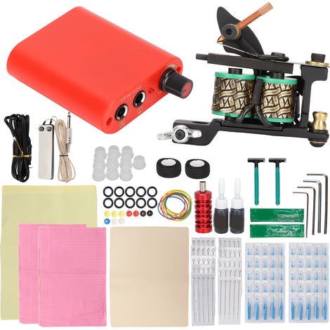 Mini machine à tatouer à bobines et kit d'alimentation avec 8 bobines, adapté aux débutants, prise EEU 90-265V. (1/5)