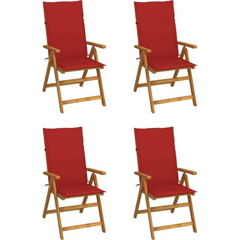 vidaXL Sillas plegables reclinables (4 unidades) con cojines, de madera maciza de acacia. (1/5)