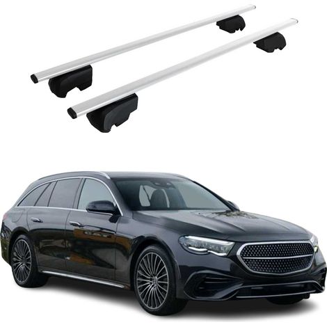 OMAC Dachtrager Quertrager für Mercedes E Klasse W213 2017-2023 – City Crash getestet – ISO PAS 11154:2006 – Abschliessbar – Max 75 kg – 2 Stangen Stahl Silber (1/5)