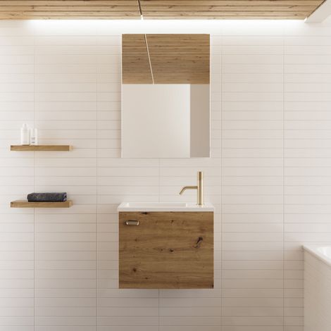 Meuble lave-mains 50 x 33 cm avec miroir - roble nudos (chêne clair) - POLA