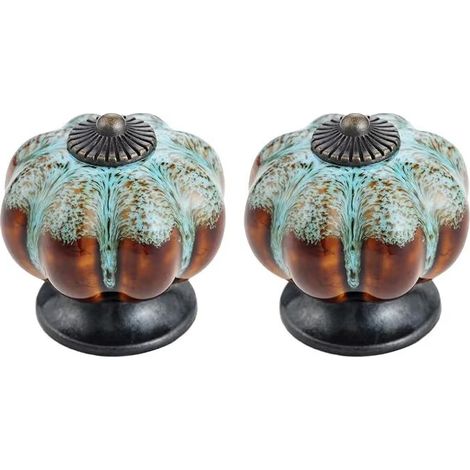 Lot de 2 Boutons de Tiroir en Forme de Citrouille, Vintage Poignées de Meuble 3,8 x 4,0 cm, Bouton en Céramique avec imprimé léopard Bleu (1/5)