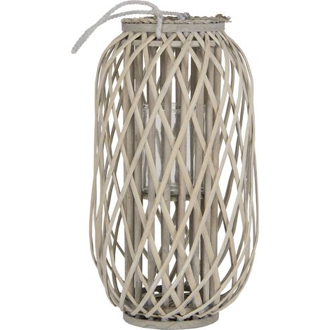 ECD Germany Lanterne en Rotin 50xØ 28 cm avec Poignée, en Bois Naturel Gris/Marron et Verre, Aspect Vannerie, Lanterne Insert Porte-Bougie, Décoration Rétro, Vannerie Panier Chandelier Jardin Tressée (1/5)