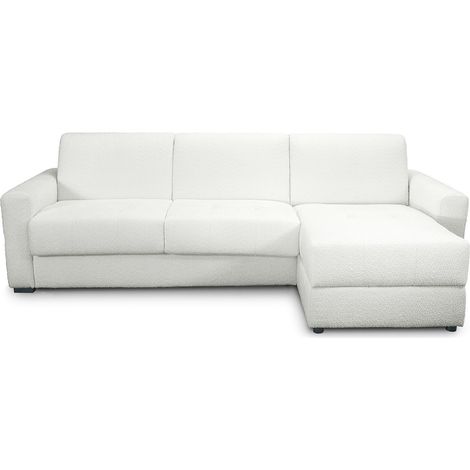 Canapé d'angle convertible réversible 5 places en tissu bouclette écru - ouverture express - Andrea (1/5)