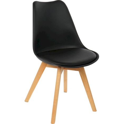 Chaise scandinave noire assise coussin confort piètement bois - noir assise bois clair (1/5)