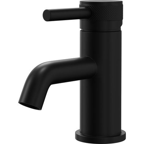 Colore Round Matt Black Mini Mono Basin Mixer with Half Knurled Tap Head (1/5)