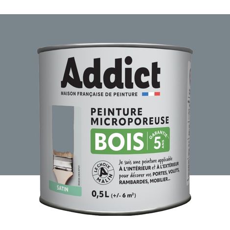 Peinture Bois Microporeuse Addict Gris Argent Satin 0,5 L (1/2)