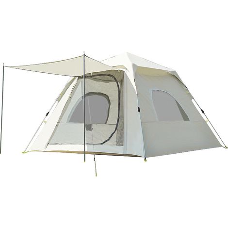 Tente de camping extérieure - Petite tente carrée beige pour 5 à 8 personnes avec porte ronde (240 x 240 x 155 cm), tente + tapis de sol imperméable