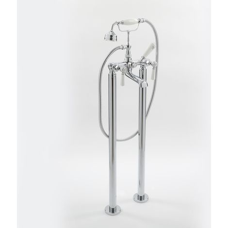 Milano Elizabeth Freestanding Bath Shower Mixer Tap - Chrome & White (Lever Handles) (1/5)