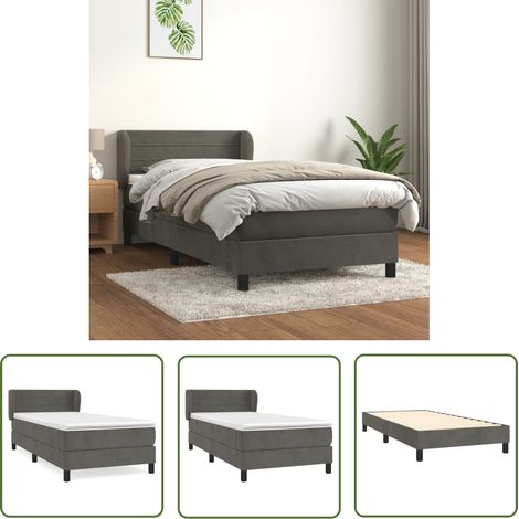 The Living Store Boxspringbett mit Matratze Dunkelgrau 100x200 cm Samt - Samtbett - Boxspringbett - Doppelbett - Bettauflage - Matratze (1/5)