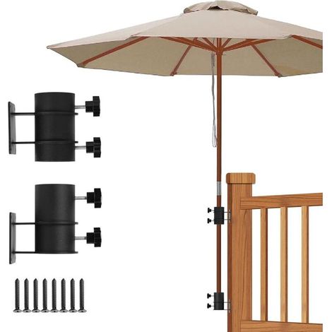 Patio Umbrella Stand, Stainless Steel Outdoor Umbrella Base Bracket - Patio Railing Mounting Bracket for Deck, Balcony or Outdoor Courtyard (Fits up to 2" (1/5)