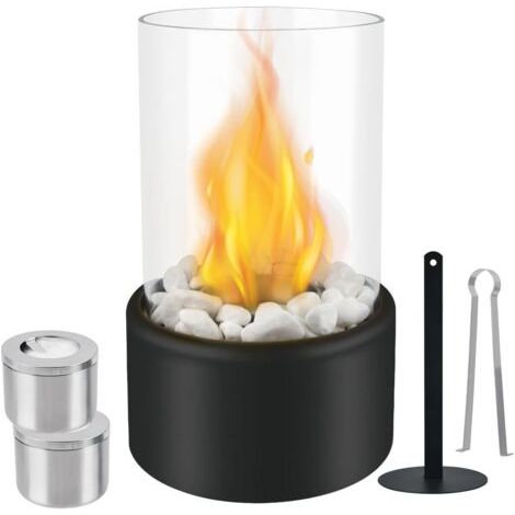 Cheminée bioéthanol de table – 2 chambres de combustion – Acier inoxydable et verre trempé – Décoration intérieure et extérieure (1/5)