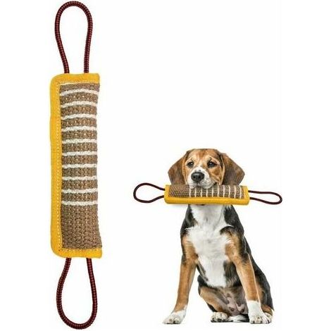 Jouet à tirer pour chien à double poignée, jouet à mordre et à tirer durable, rouleau de dressage flottant, jouet à corde interactif adapté aux chiens moyens et grands. (1/5)