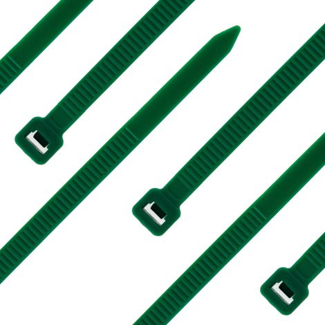 Lot de 100 serre-câbles en nylon PA6.6 autobloquant pour la gestion des câbles, la maison, l'atelier et l'industrie Vert 200 x 4,8 mm Résistant à la déchirure jusqu'à 22,7 kg (1/3)