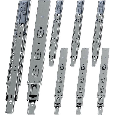 Randaco Guías para cajones 45 kg, 3 partes, acero laminado en frío, guía telescópica, para cocina, baño y oficina 4 par 350mm (1/5)