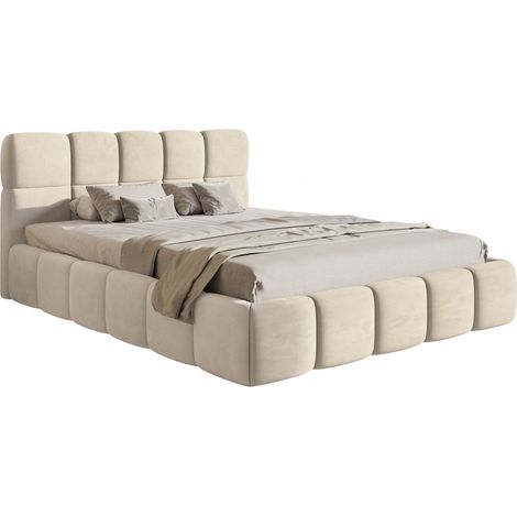 Selsey Cloudy – Polsterbett 120x200 cm, Samt Hellbeige