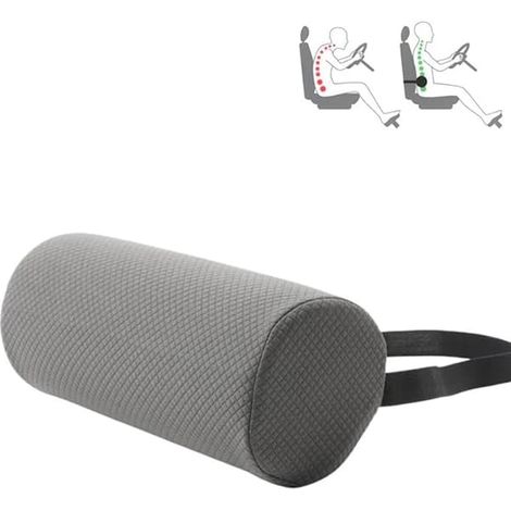 Support lombaire ergonomique avec bretelles réglables et housse amovible, coussin de soutien rond de 28 cm pour le bureau, la voiture et le canapé (gris) (1/5)