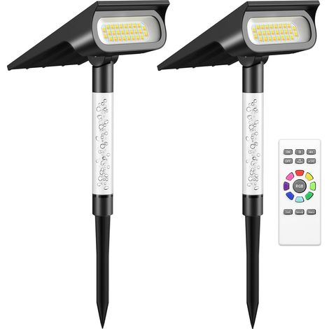 lampe solaire exterieur, 4000mAh spot solaire avec télécommande, 3 températures de couleur projecteurs solaires IP65 étanches, adaptées aux jardins, chemins, cours, patios (2) (1/5)