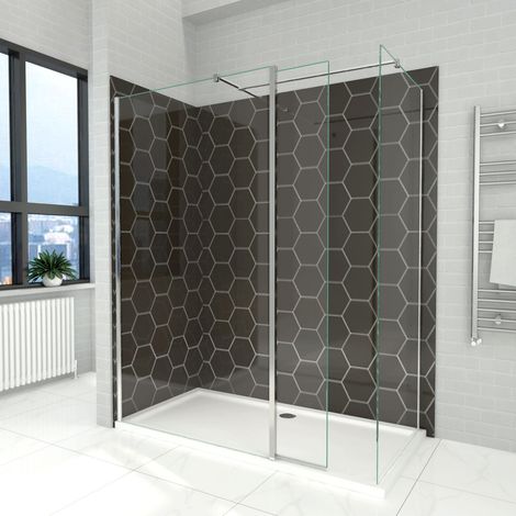 ELEGANT 800mm Walk in Shower Screen, 6mm Tougheded Safety Wet Room with 1400x900mm Tray, Flipper and Side Panel Included (1/5)
