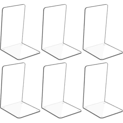 Lot de 6 serre-livres en acrylique transparent avec autocollants antidérapants, parfaits pour la chambre, la bibliothèque, le bureau, l'école et comme organiseur de bureau. (1/5)